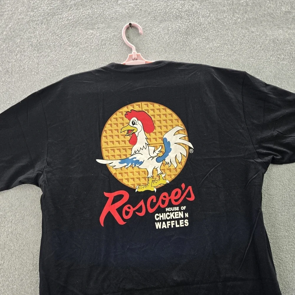 Roscoe's Men Shirt XL Black Graphic Print Chicken Waffles Streetwear Logo Short‎